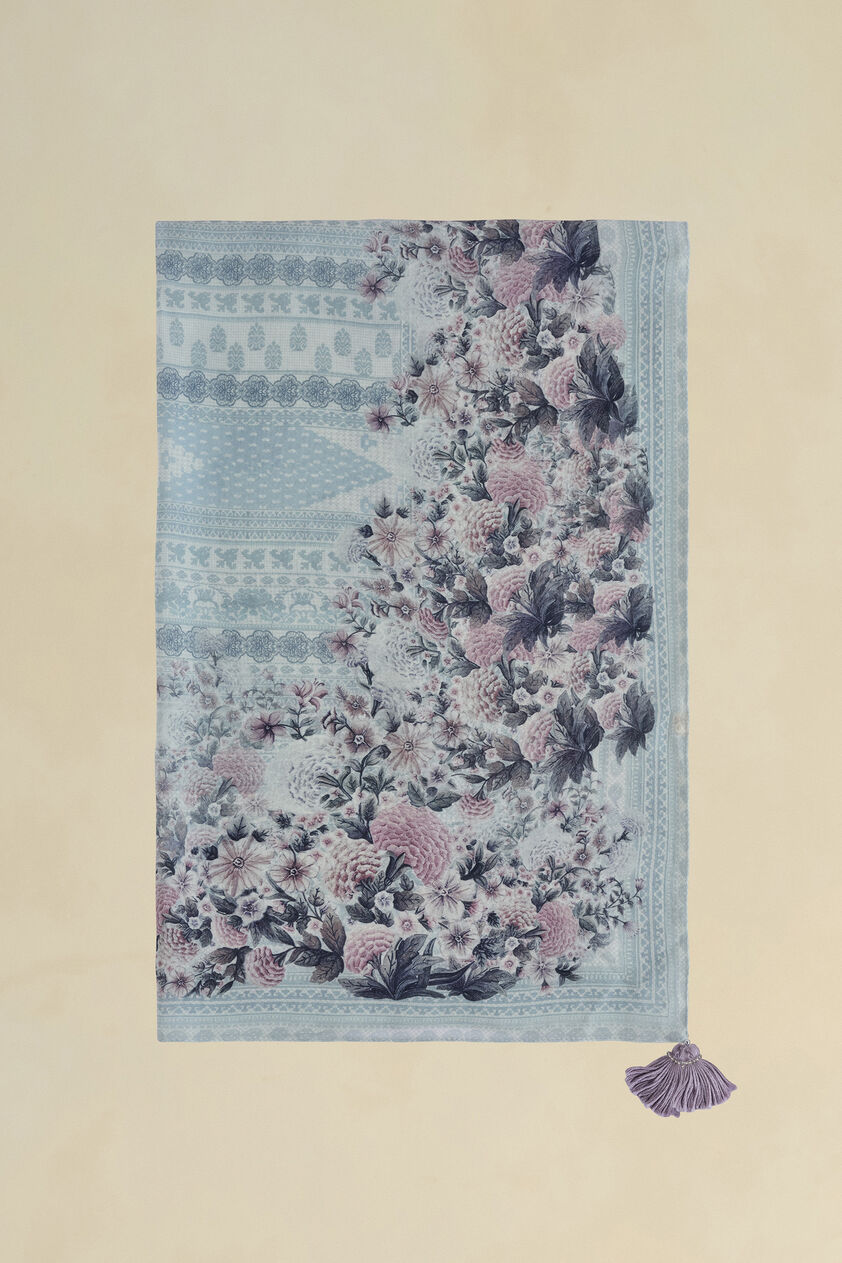 Altan Printed Silk Stole - Powder Blue, Powder Blue, image 1